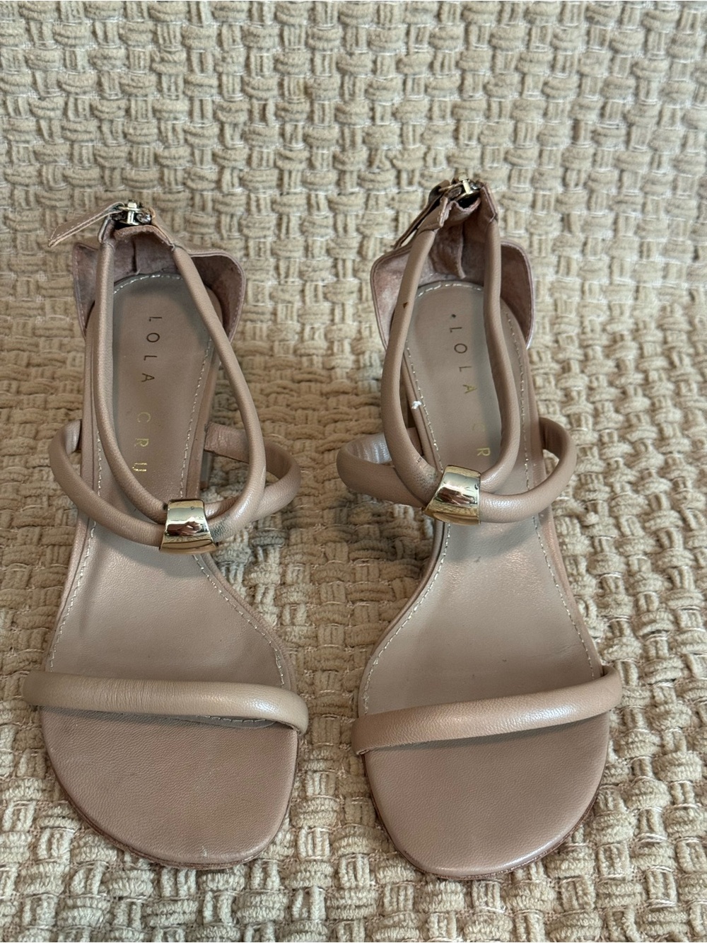 LOLA CRUZ Blush Leather Ankle-Strap Heels